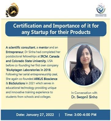 Webinar : “Certification and Importance of it for any StartUp for their products”
